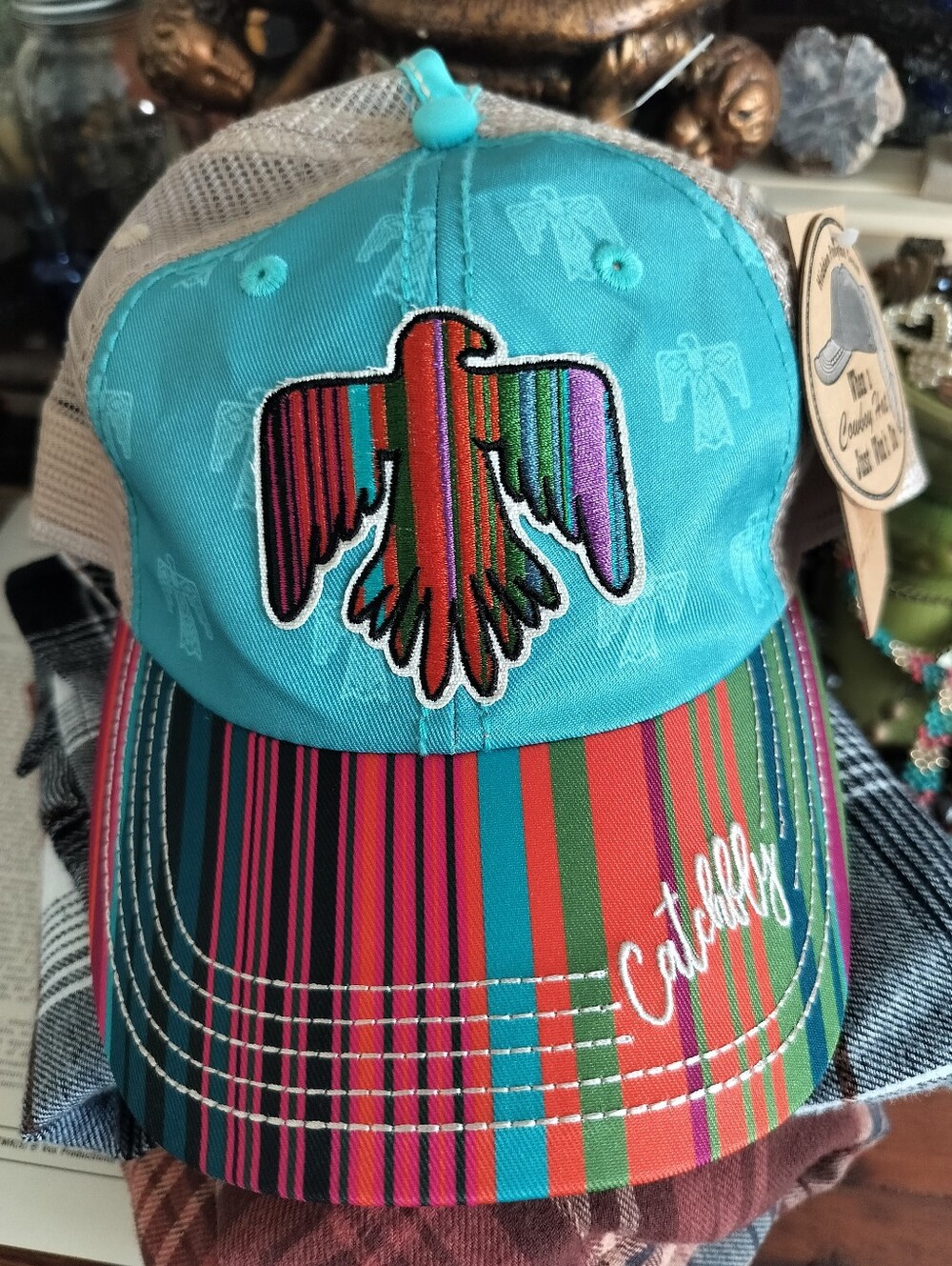 NWT Catchfly Southwestern Mighty Thunderbird Trucker Cap Hat Turquoise Serape